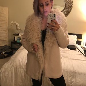 Zara Trafaluc Wool blend faux fur collared coat